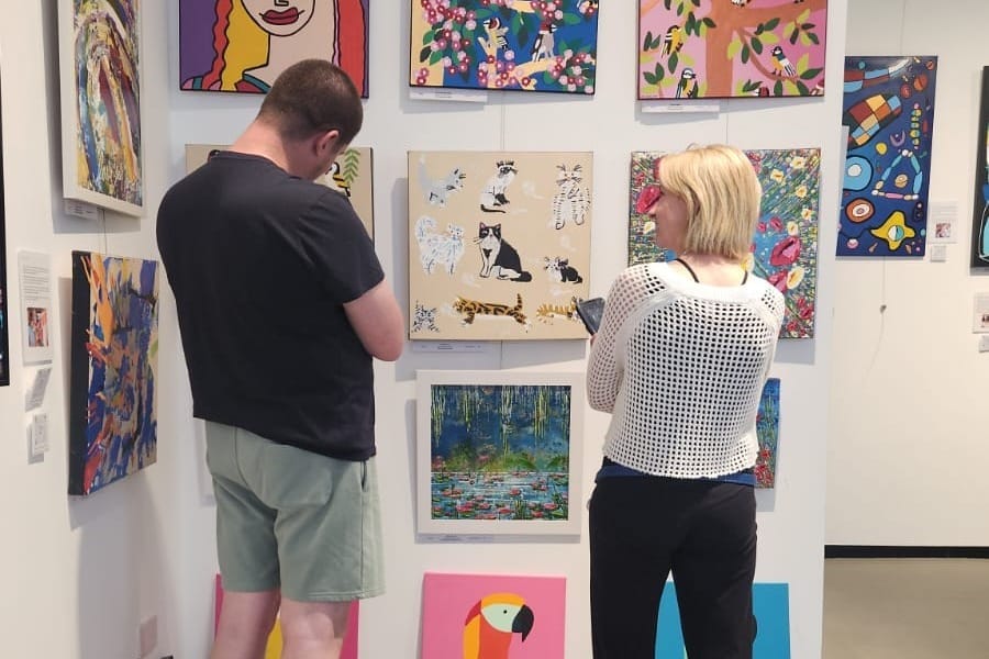Sandra and studio artist Gareth at the recent TMS exhibition. Photo: Sandra Art4All