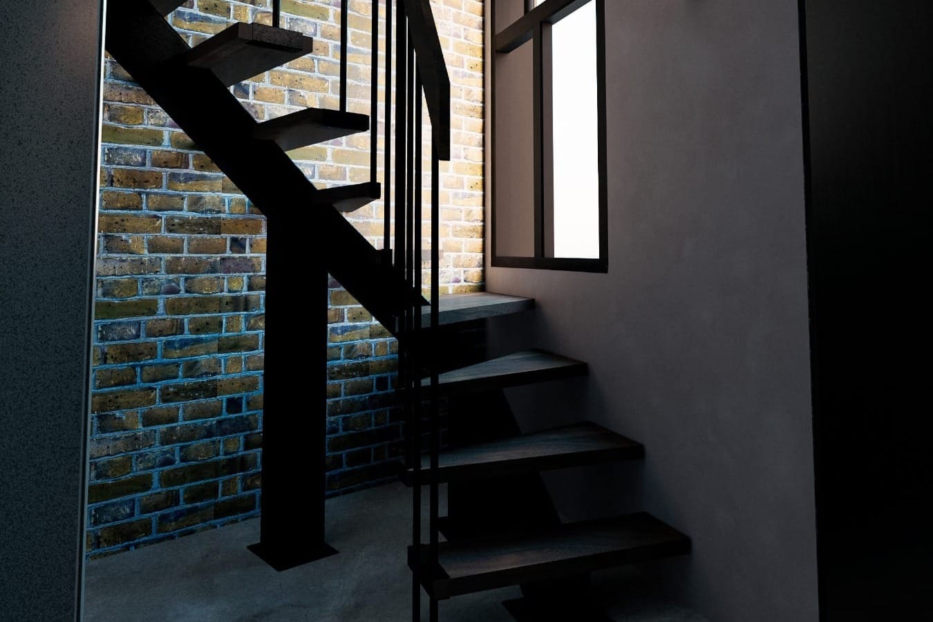An internal staircase near a window