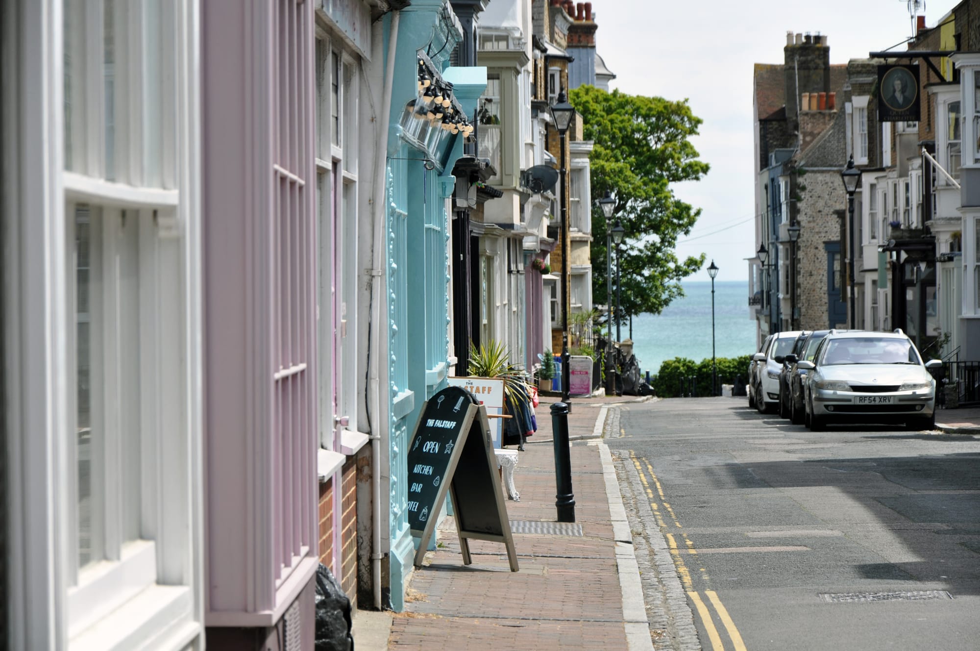 A street with colourful shop fronts