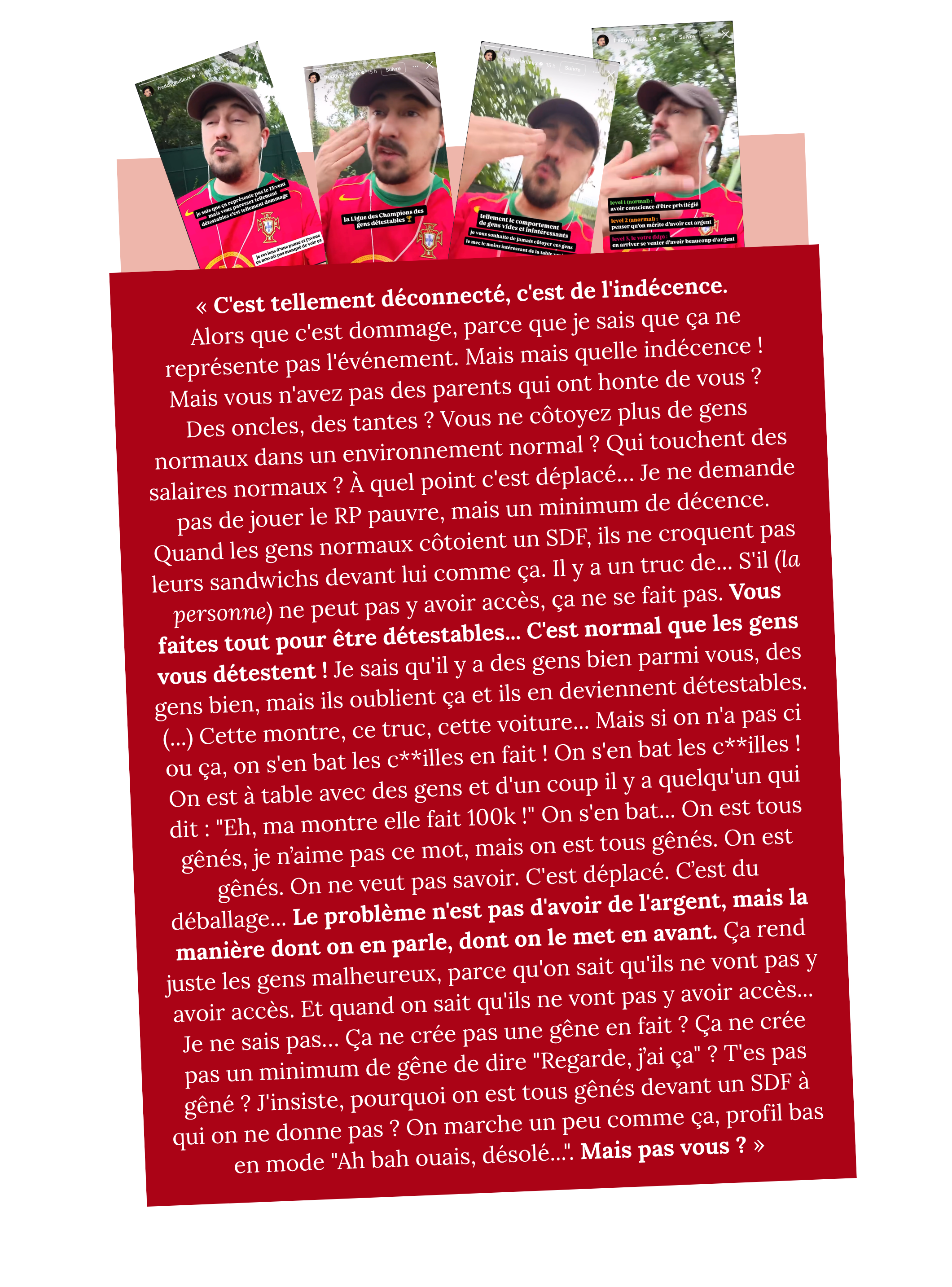 transcription de la story Instagram de Freddy Gladieux