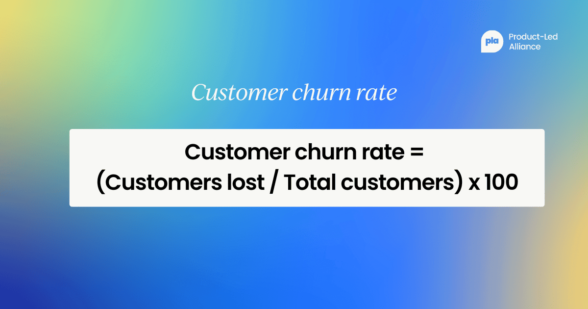 Customer churn rate = (Customers lost / Total customers) x 100