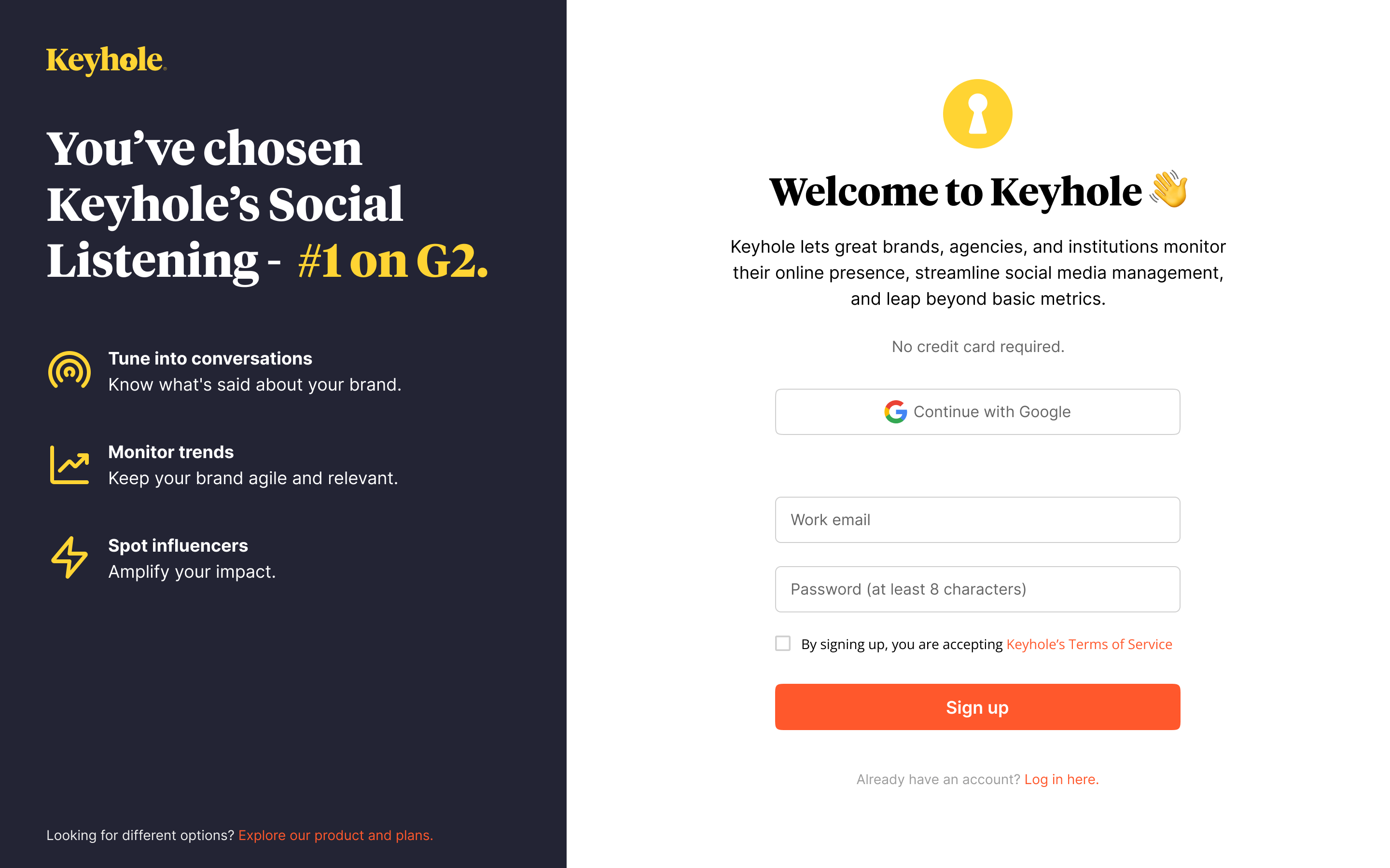 Product-led sign up form