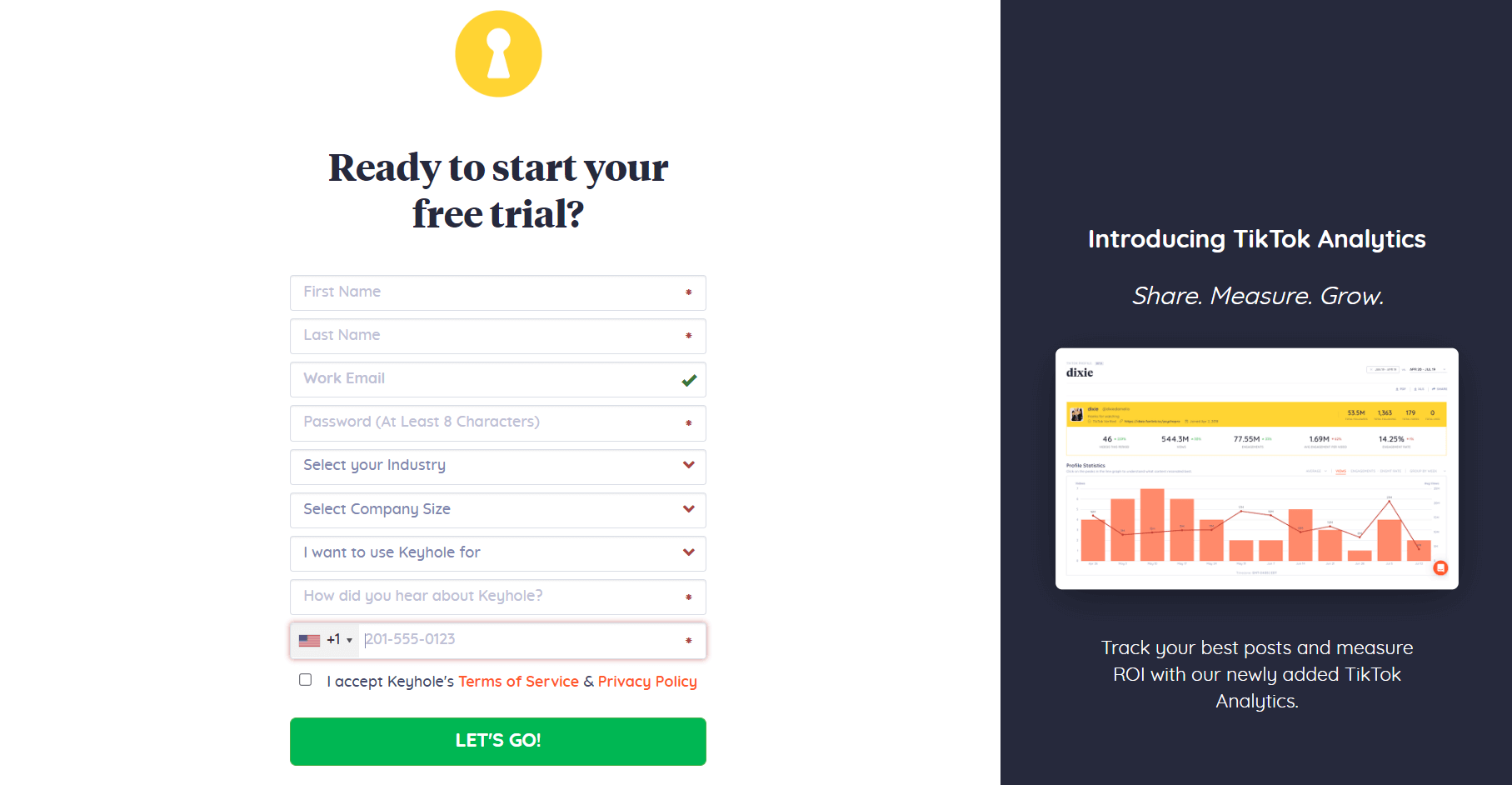 Sales-led sign up form