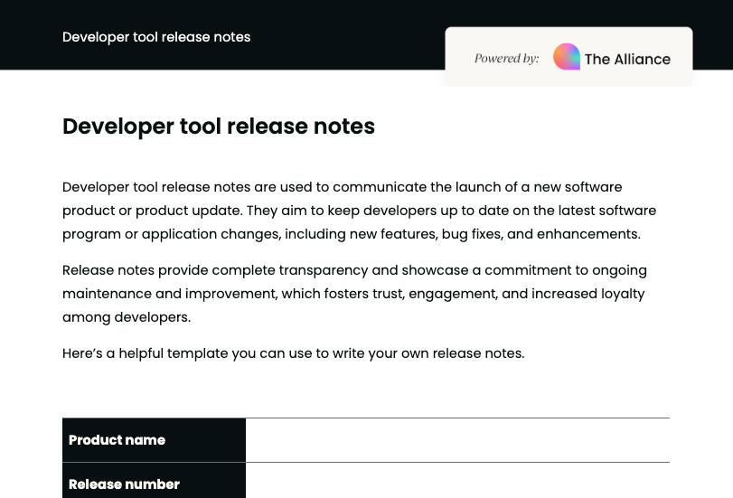 Developer tool release notes