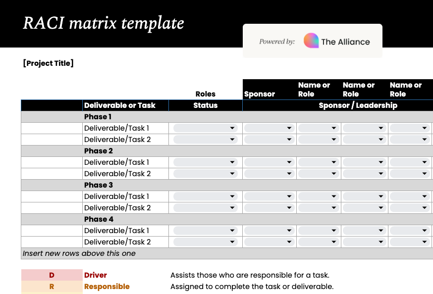 RACI matrix template