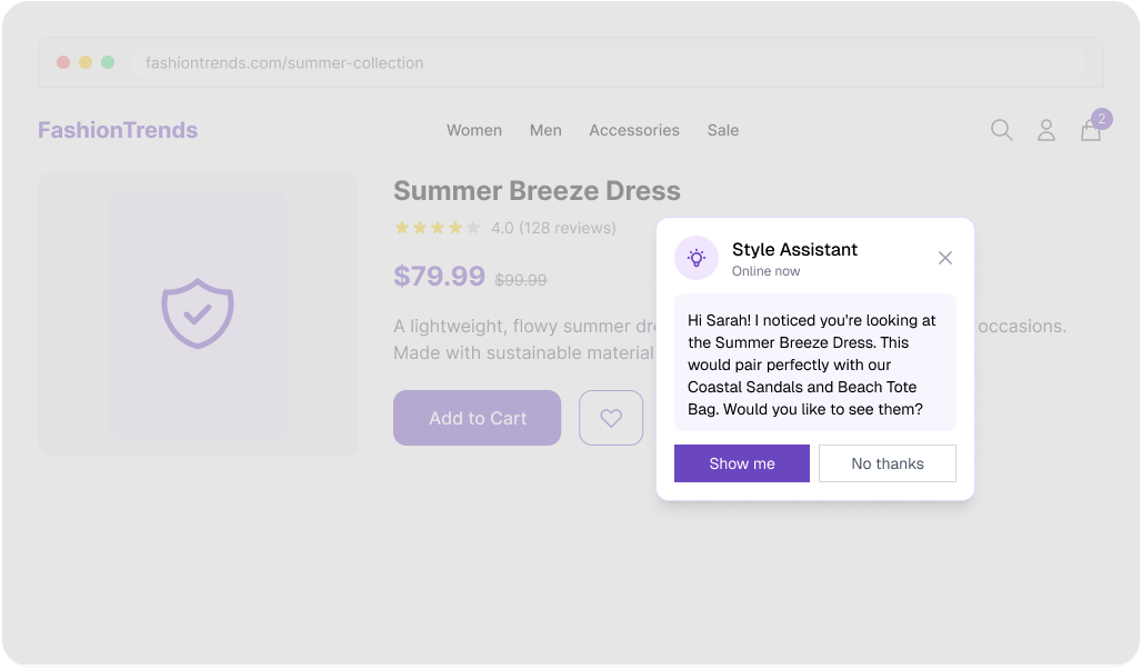 Personalized style assistant pop up example