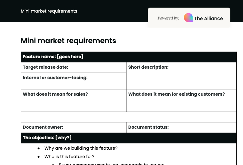 mini market requirements document