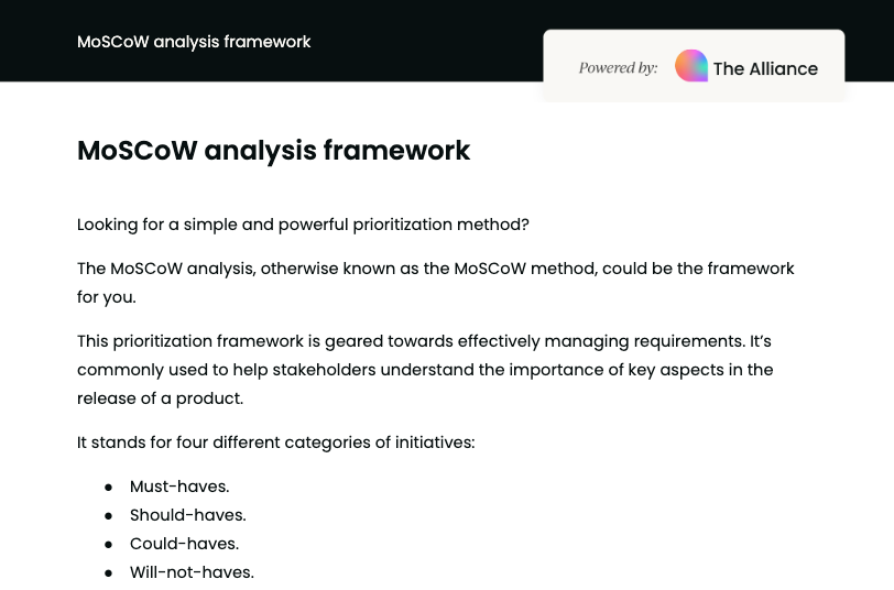 MoSCoW analysis framework