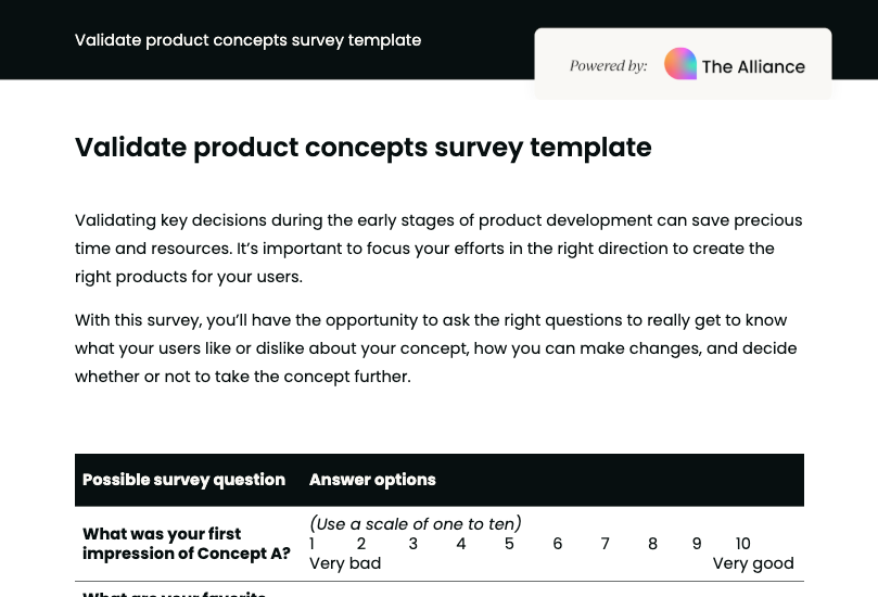 Validate product concepts survey template