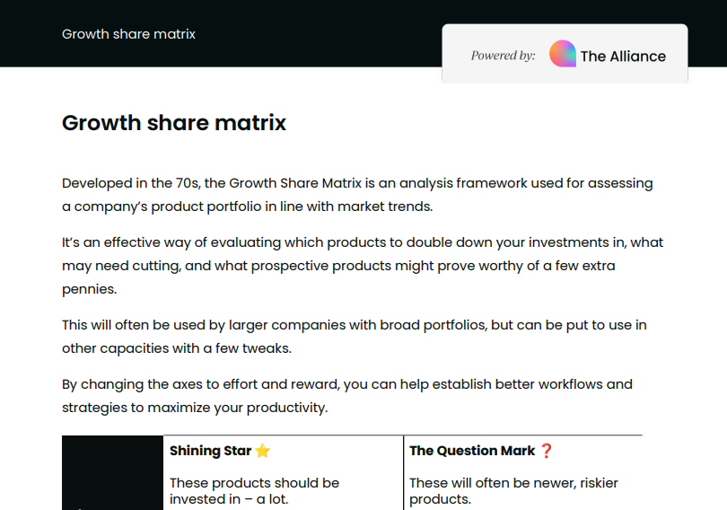 growth share matrix template