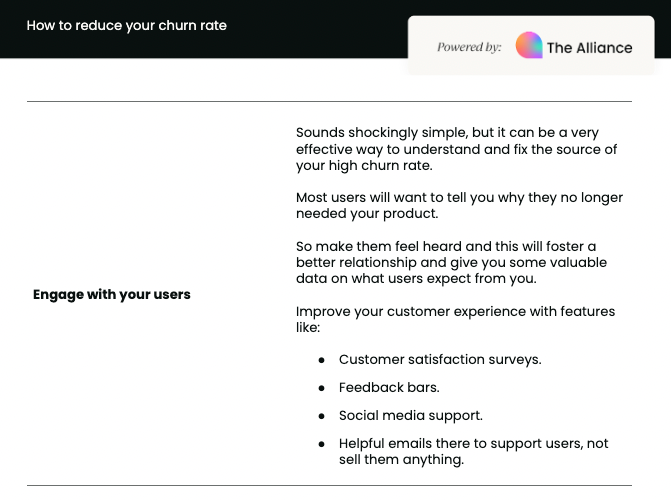Churn reduction framework