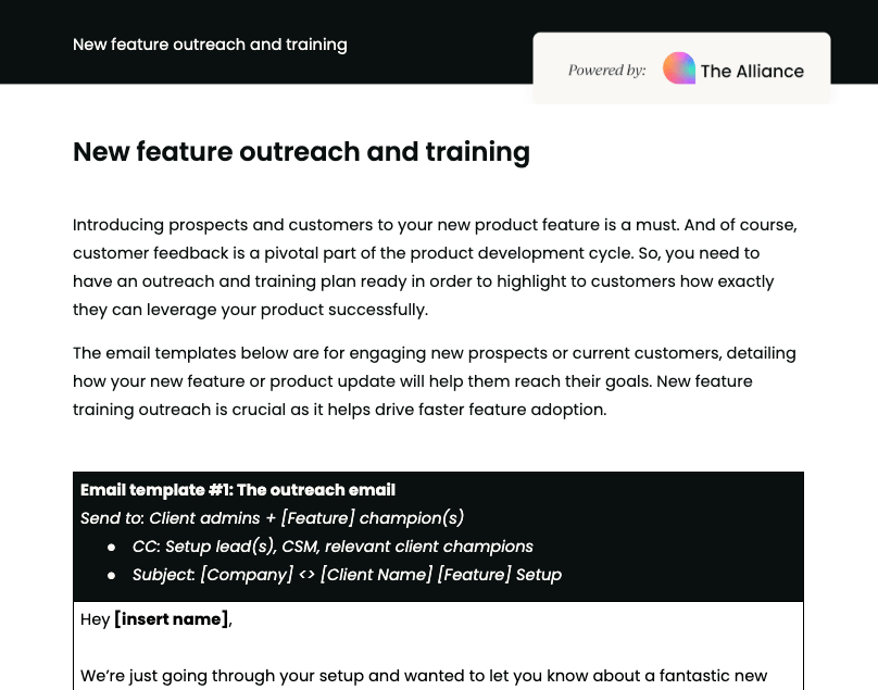 New feature outreach and training email template