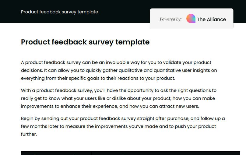 product feedback survey template