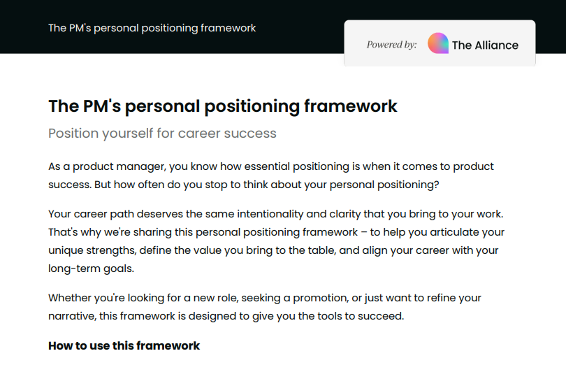 The PM's personal positioning framework