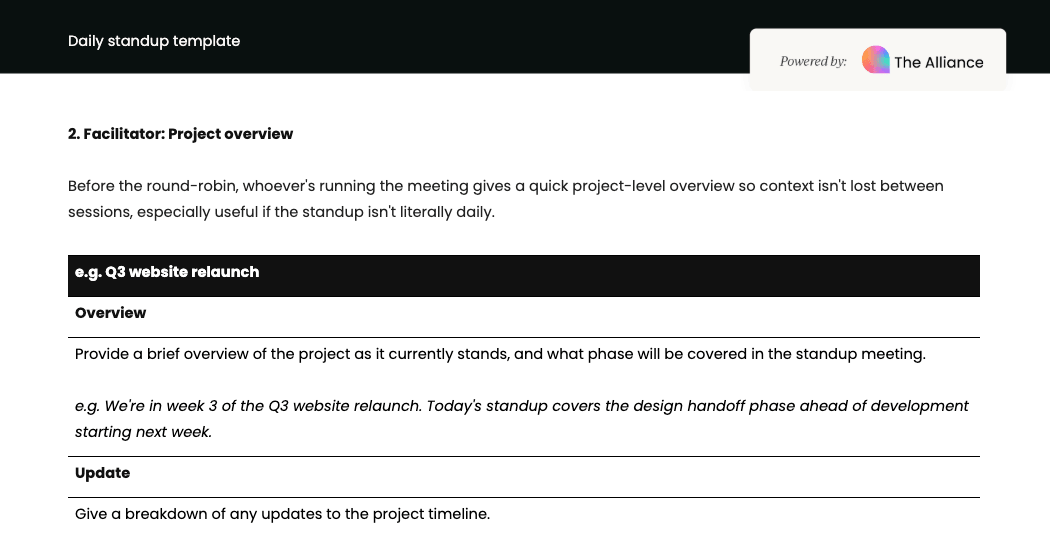 Daily standup template