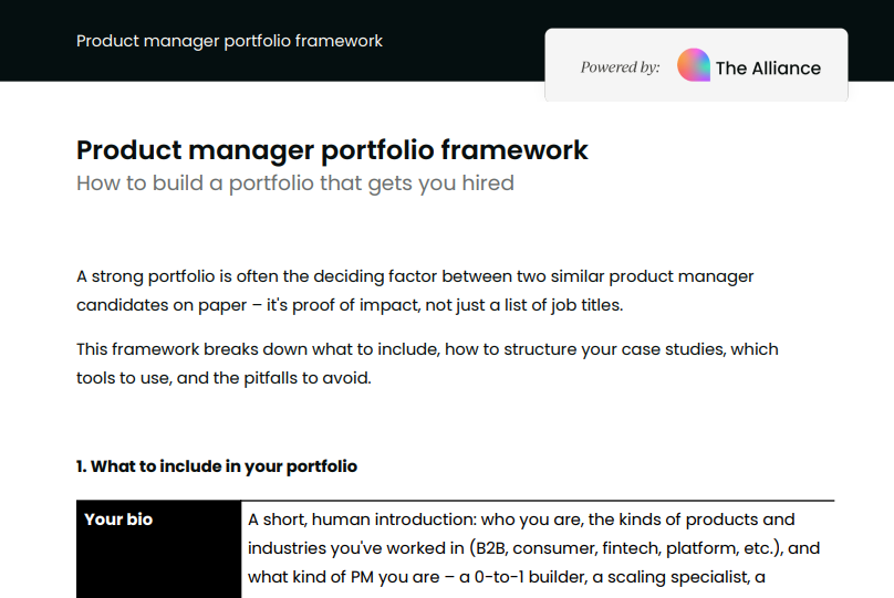 Product manager portfolio framework