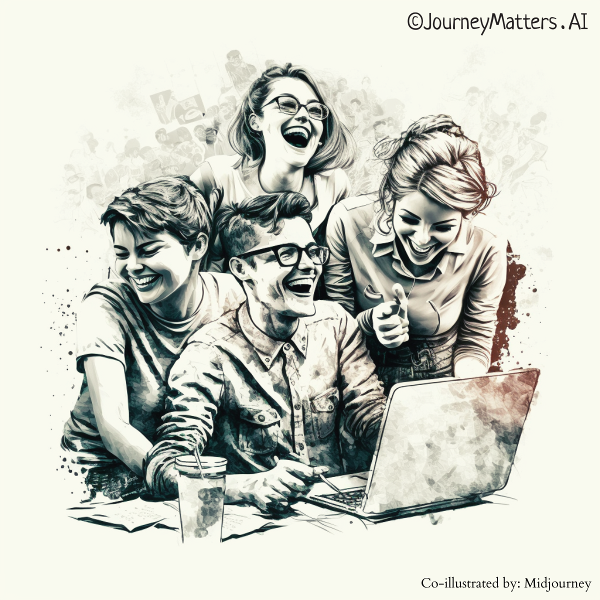 A group of millennials laughing together