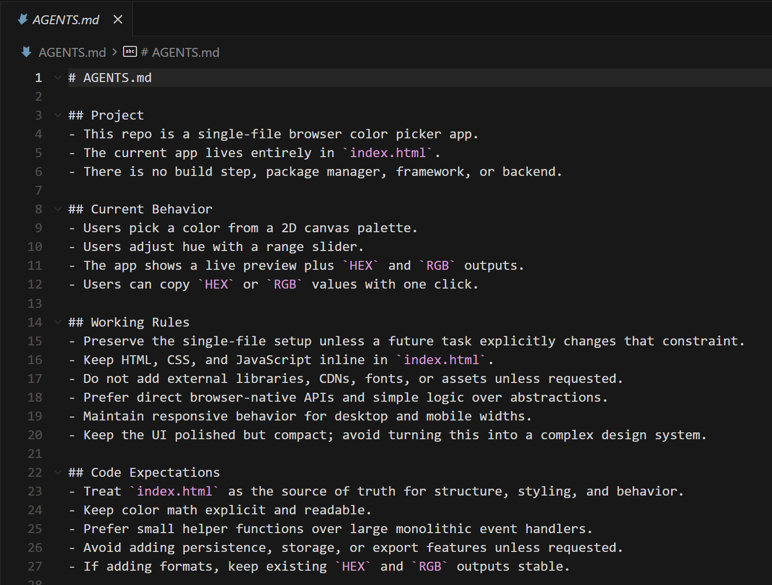 Example of what an Agents MD file looks like