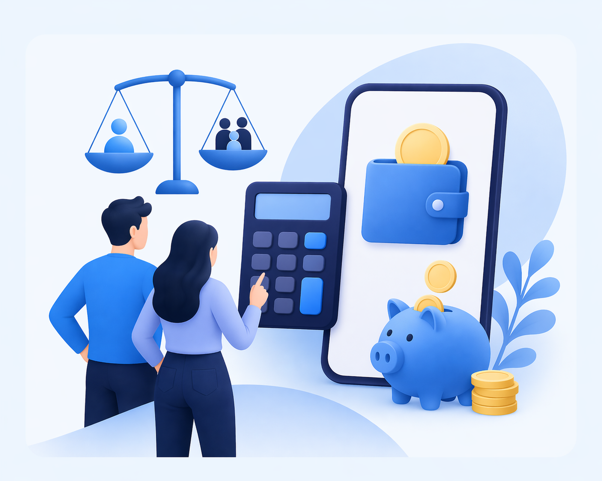 Un bărbat și o femeie calculează suma rambursabilă în funcție de clara de impozitare Germania