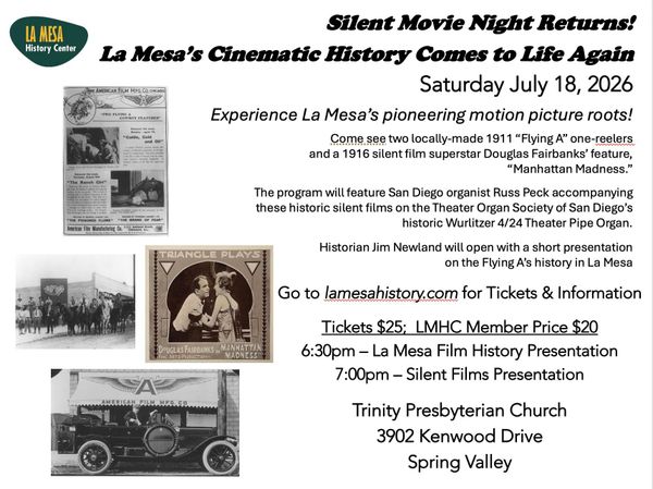 Flyer for Silent Movie Night in July 2026