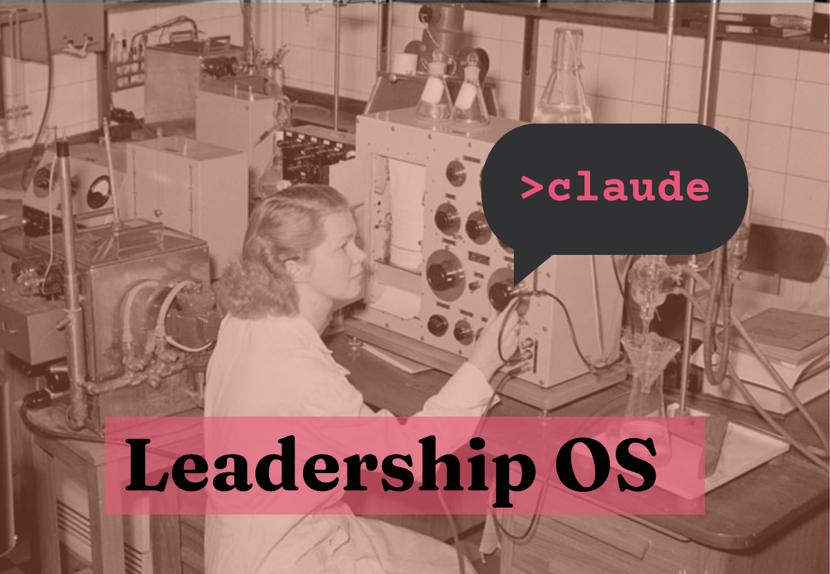 Black and white photograph of a woman operating laboratory machinery in Stockholm, 1950, with a speech bubble reading "> claude".