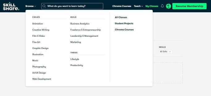skillshare categories
