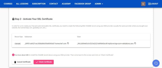 setting SSL certfificate