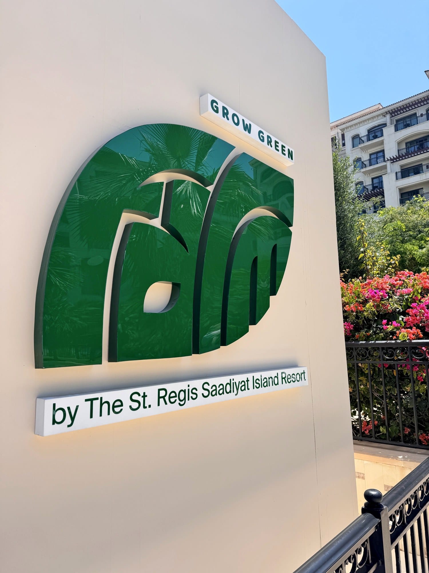 Green Grow Green sign for the on-site farm at the Saadiyat Island resort