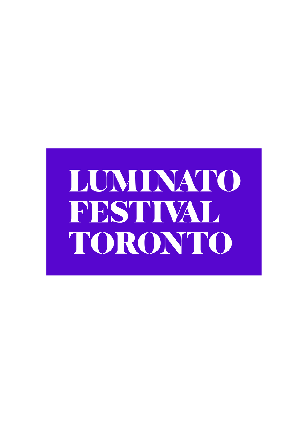 A bright purple background with white capital letters spelling "Luminato Festival Toronto".