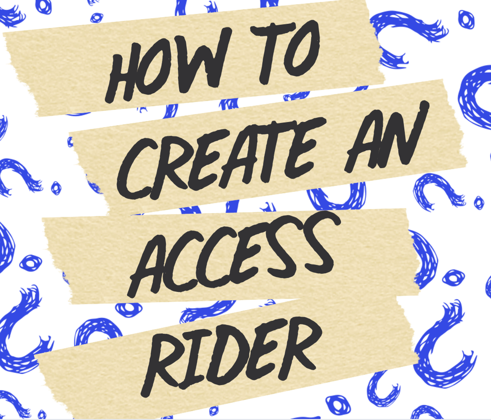 A background of blue question marks with the words "How to Create An Access Rider" taped on top.