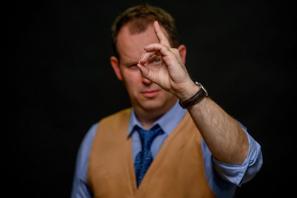 Chris on stage as Nathan Jesper in his play "Deafy."