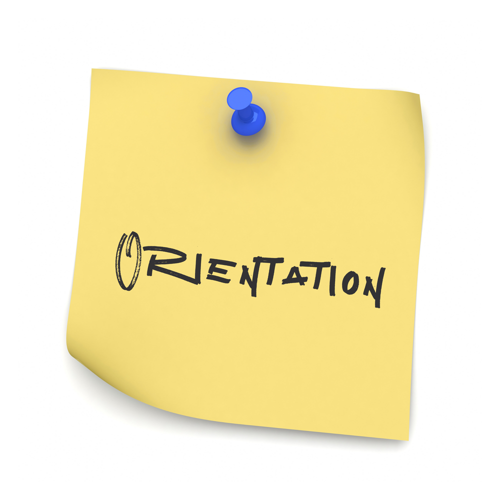 Post it note that reads "orientation"