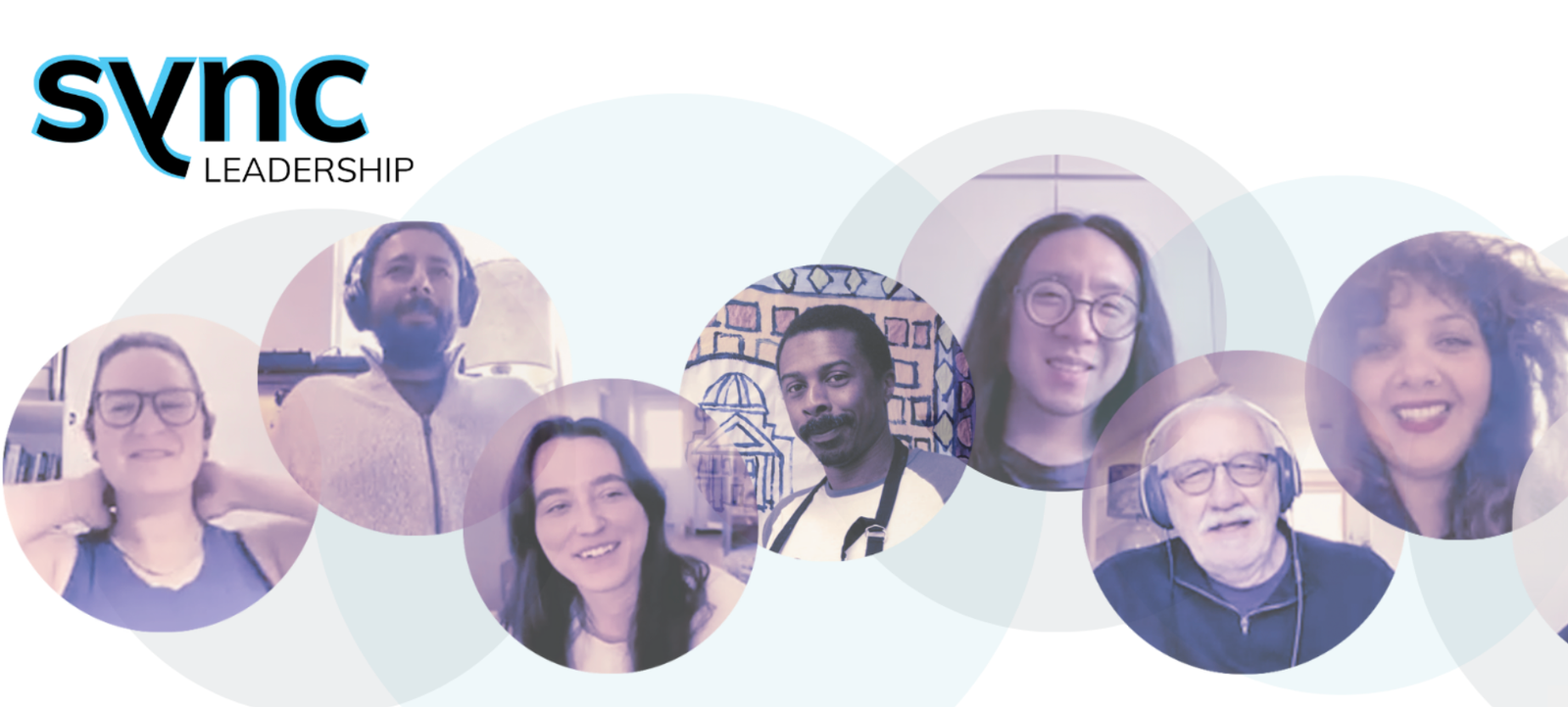 Banner with "Sync Leadership" and headshots of the various artist team involved with the program.