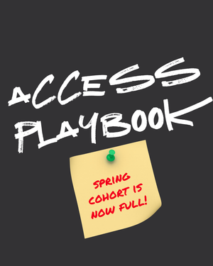 Logo: Access Playbook Spring and post it note "Cohort is now full!"