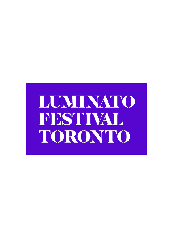 A bright purple background with white capital letters spelling "Luminato Festival Toronto".