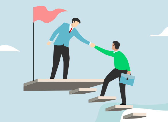 Personne qui tend la main à une autre en vue de l'aider à atteindre un objectif