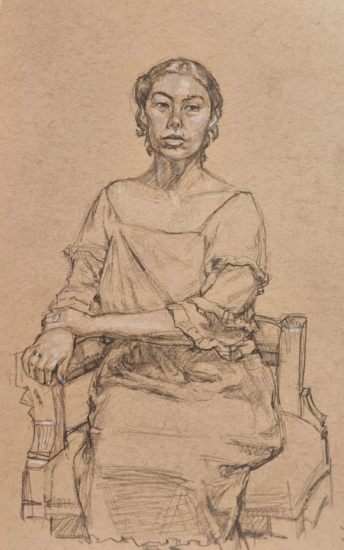 Pencil, Conte Figure Sedent