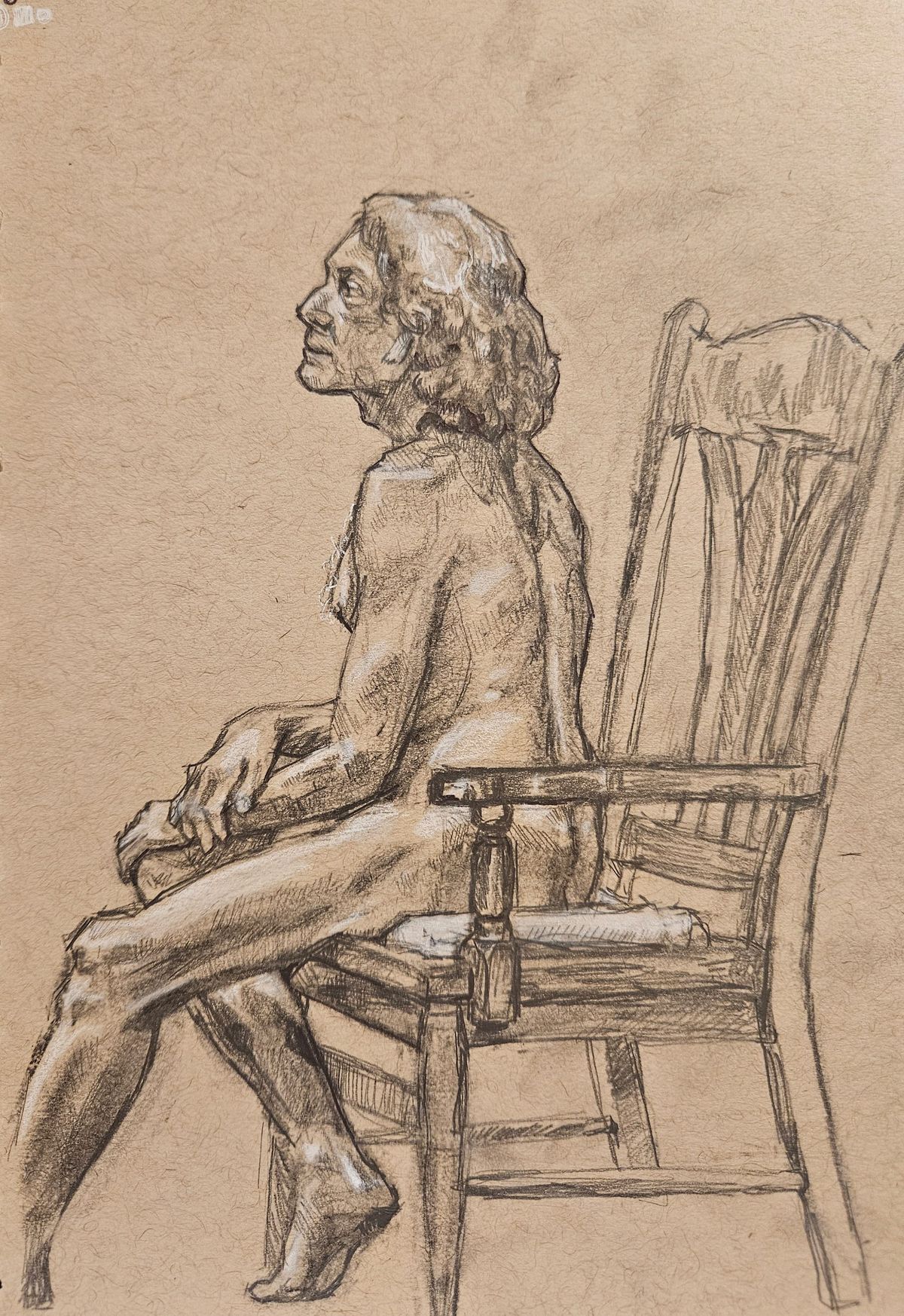 Conte, Pen, Pencil Figure Sedent