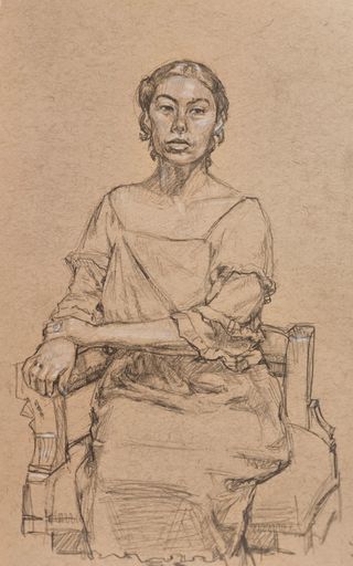 Pencil, Conte Figure Sedent
