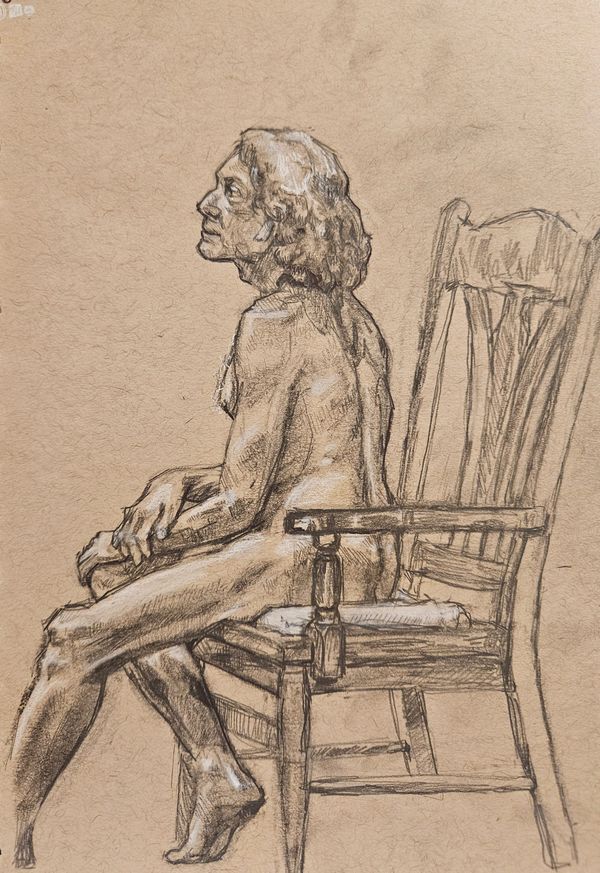 Conte, Pen, Pencil Figure Sedent