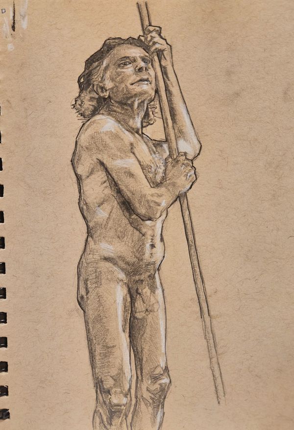 Conte, Charcoal, Pencil Standing Figure