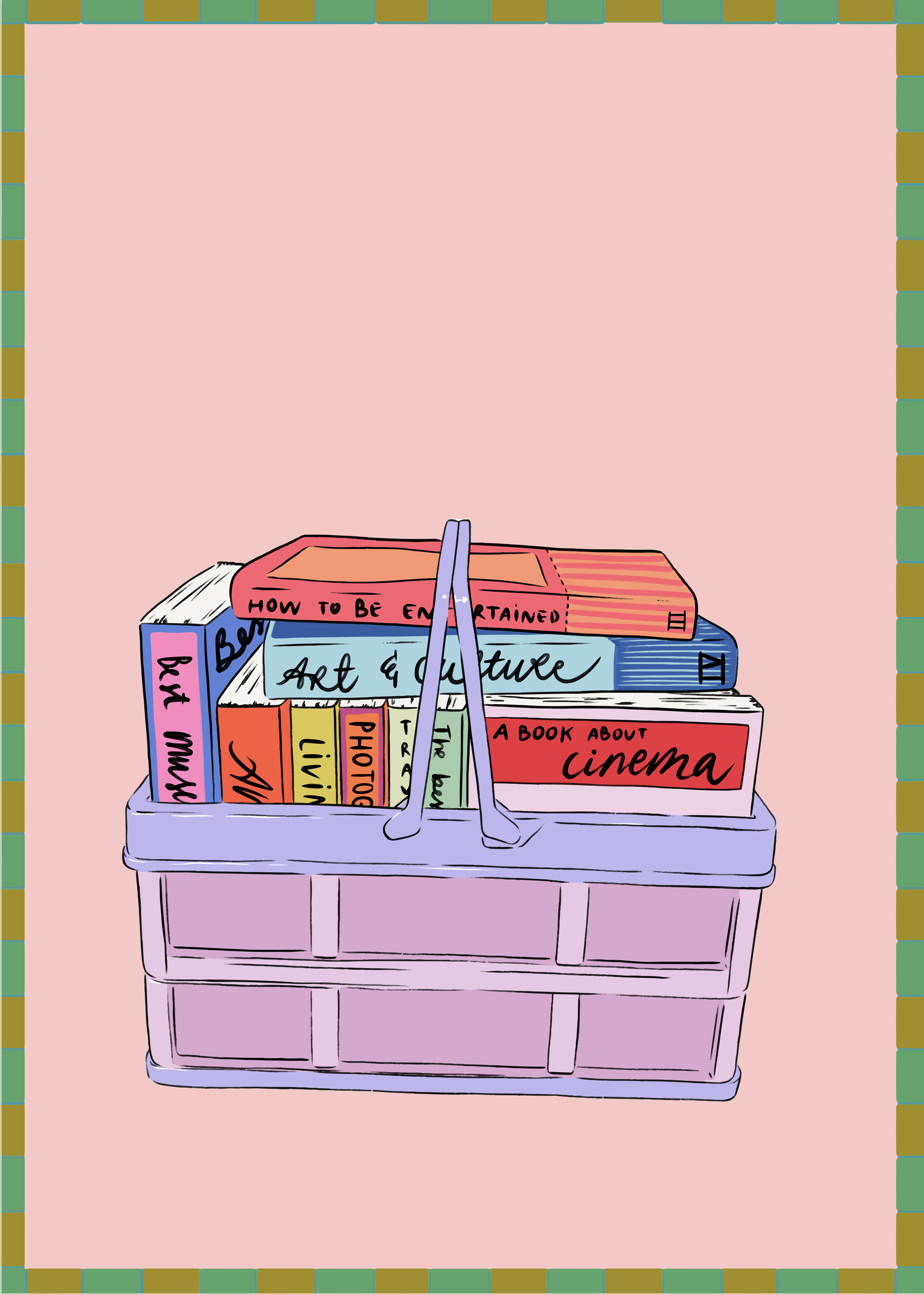 Illustration of books in a shopping basket.
