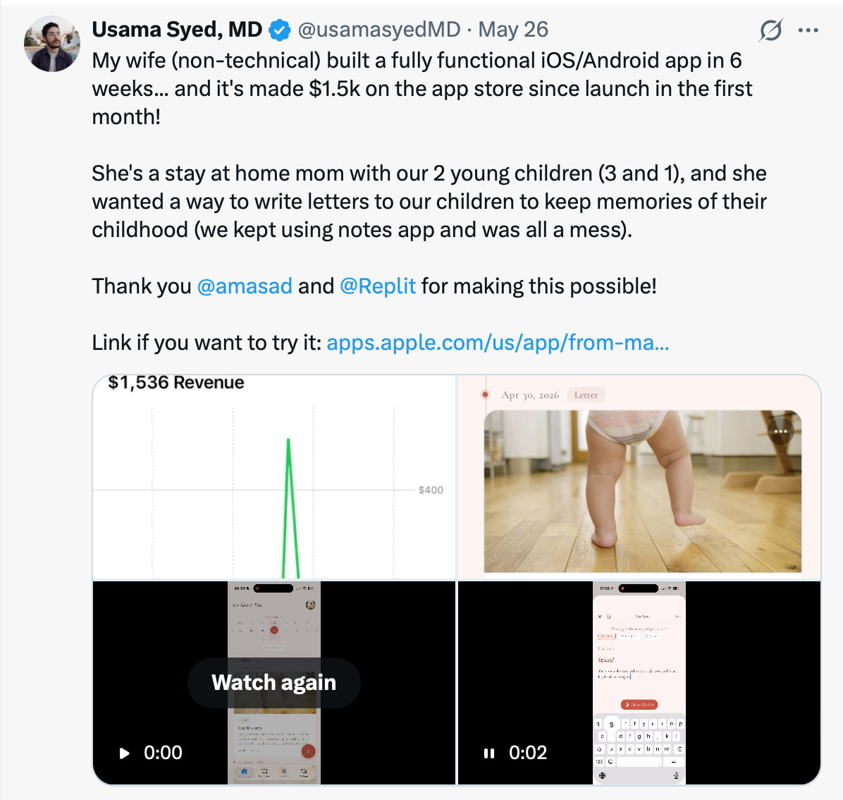 X post about childhood notes app 
