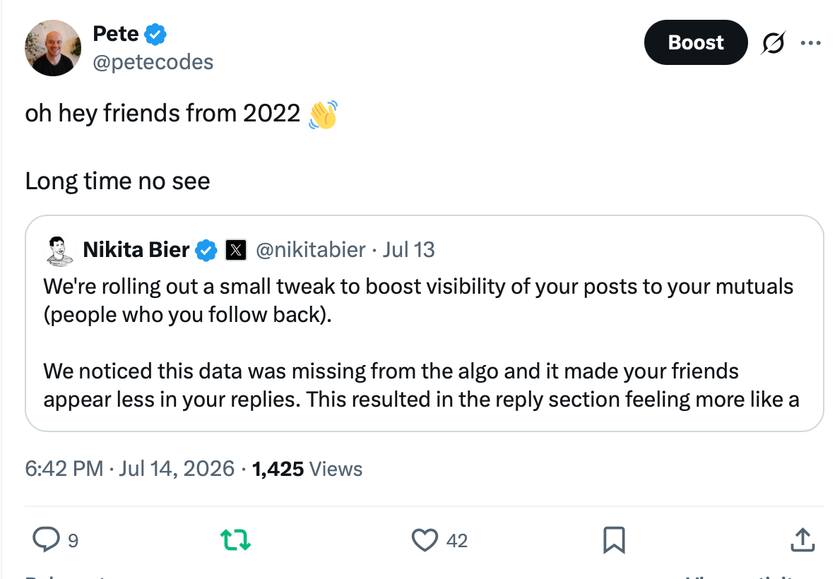 X post about X algo improving 