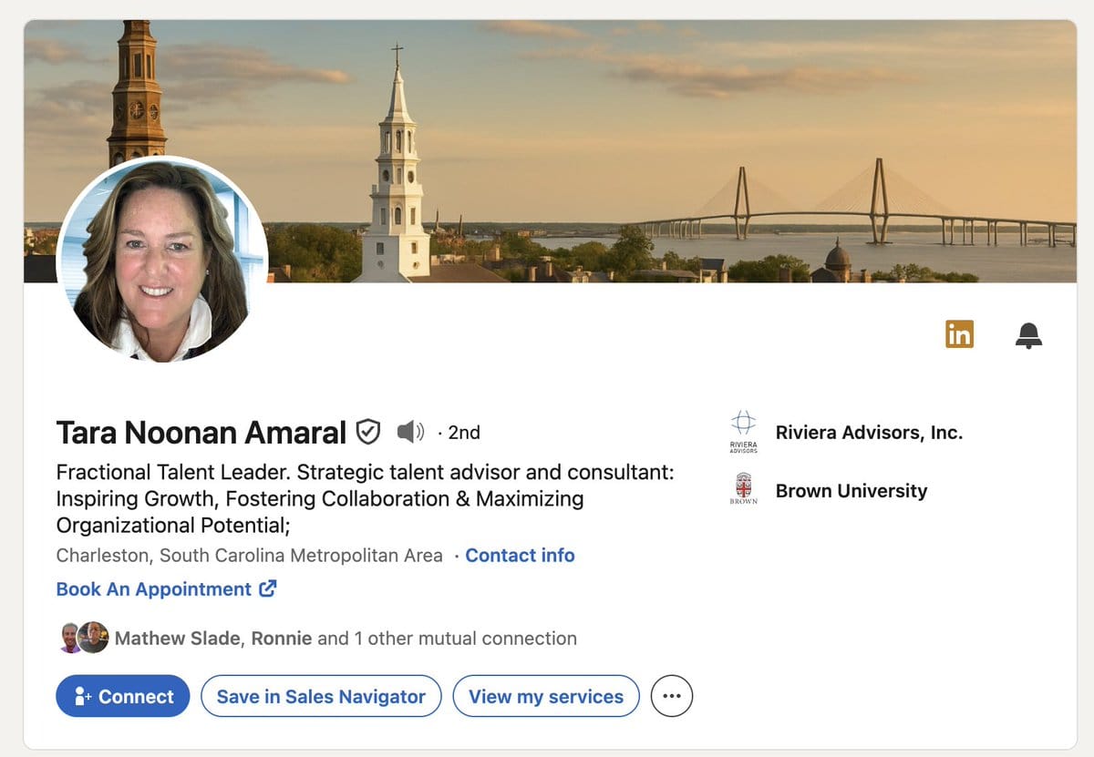 LinkedIn profile of the recruiter behind the scam, showing years at Riviera Advisors, endorsements and recommendations dated 2009