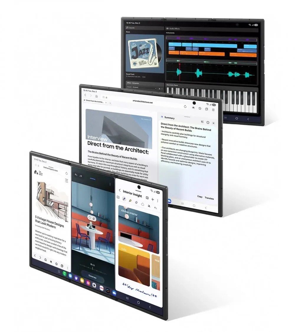 È possibile sfruttare il display con massima flessibilità utilizzando tre app in formato verticale affiancate senza interruzioni
