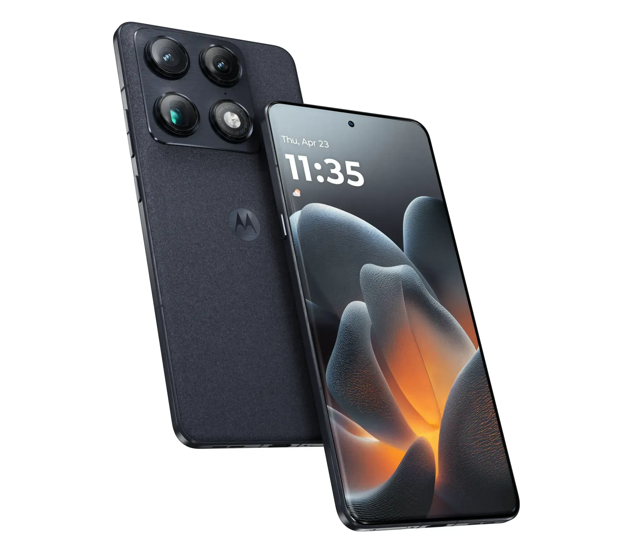 Motorola Signature: design sofisticato e sagomato con una cornice in alluminio spazzolato aeronautico, texture di lusso ispirate al twill e al lino, e colori curati da Pantone
