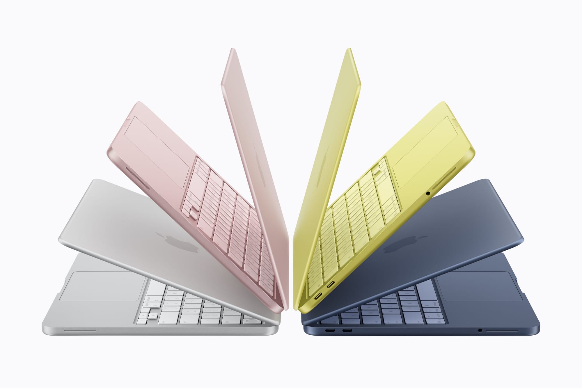 MacBook Neo è disponibile in quattro colori: rosa pastello, indaco, argento e giallo agrume