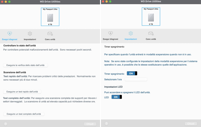 Screenshot del software di gestione del My Passport Ultra 6TB