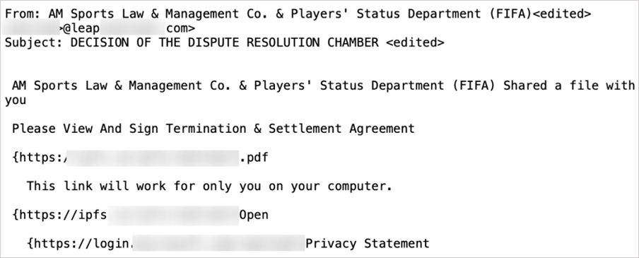Esempio di e-mail di phishing bloccata